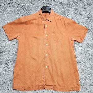 Tommy Bahama Hawaiian Shirt Mens Medium Orange 100%‎ Silk Relaxed Coastal Beach